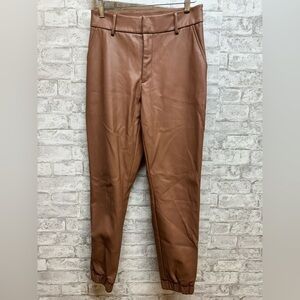 Bar lll faux leather‎ tan mocha straight pants women’s 4 elastic cuffs